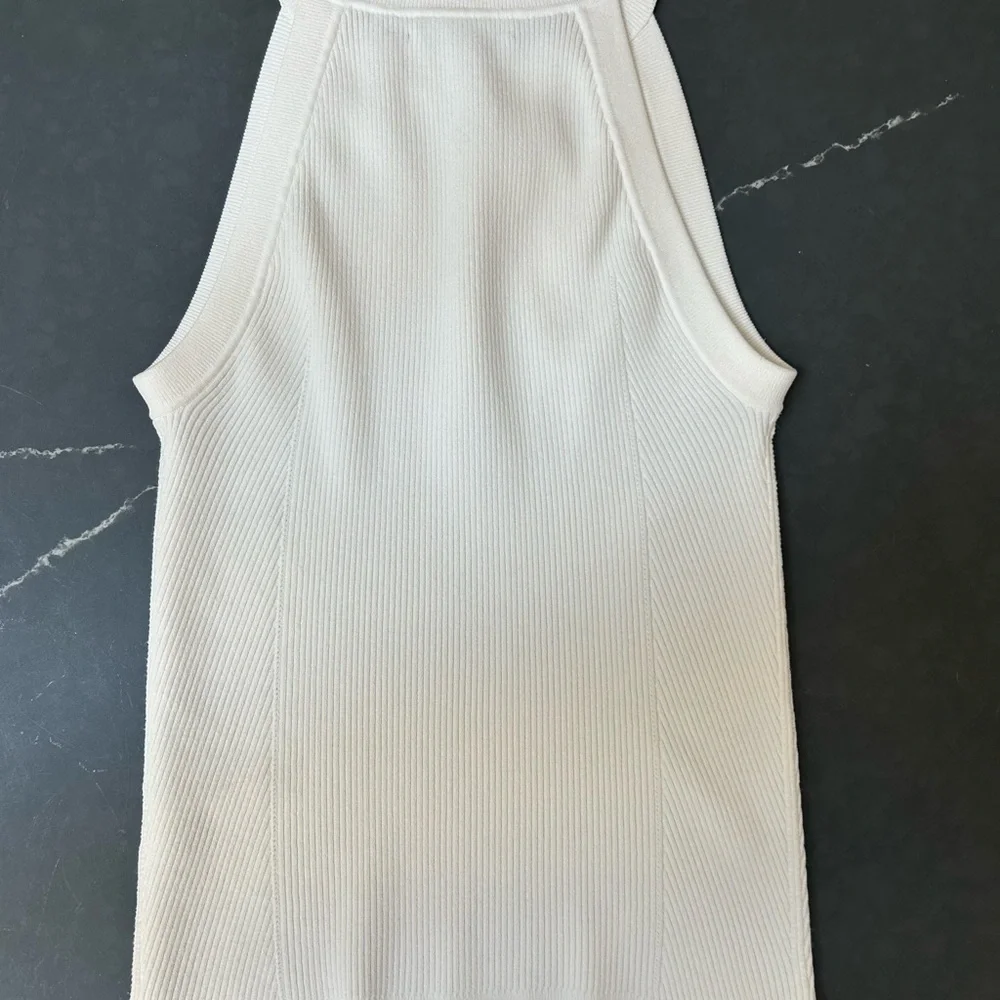 Veronica Beard White Ribbed Halter Tank Top - Picture 4 of 6